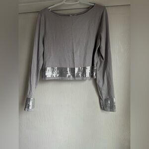 New York and Company
Gray Sequin Trim Long-Sleeve Crop Top and skirt
 Sz Lg